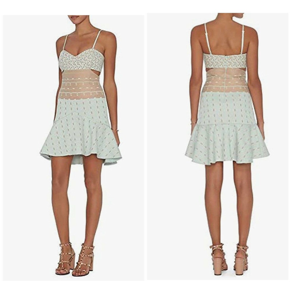 NWT Jonathan Simkhai Cut Out Dress Size 8 Green Nude Sleeveless